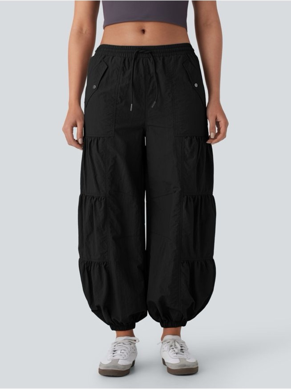 HALARA Mid Rise Drawstring Pocket Ruched Parachute Casual Cargo Baggy Joggers - Picture 2 of 4